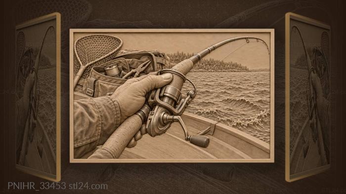 Reeling fisherman brakes line against unseen prey 3d STL model