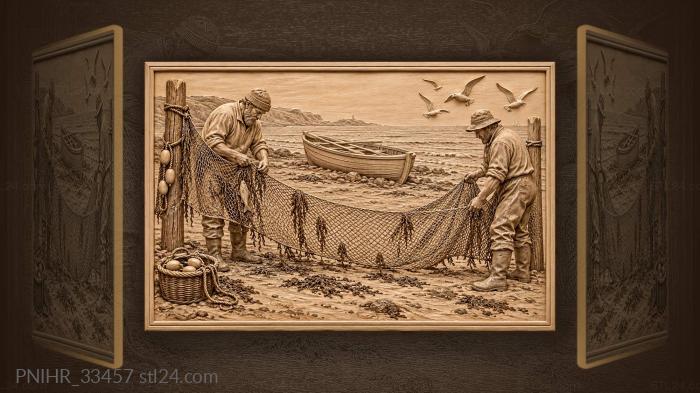 One fisherman frees a stray fish from mesh 3d STL model