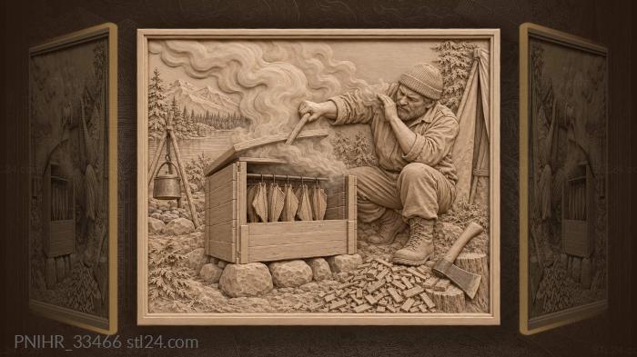 Smoker with fish and camp kettle 3d STL model