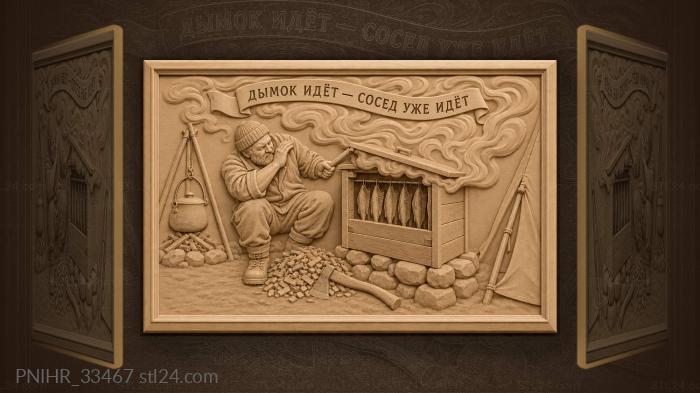 Smoker with fish and kettle 3d STL model