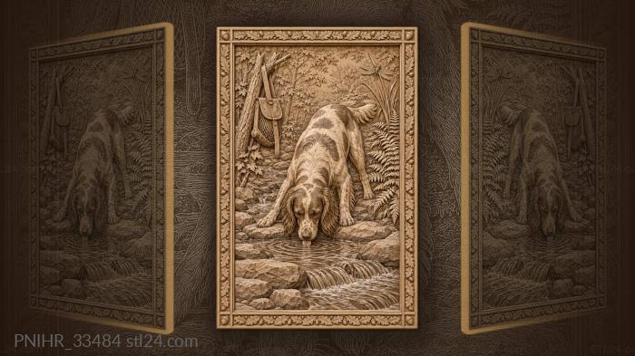 Hunting dog at forest stream 3d STL model