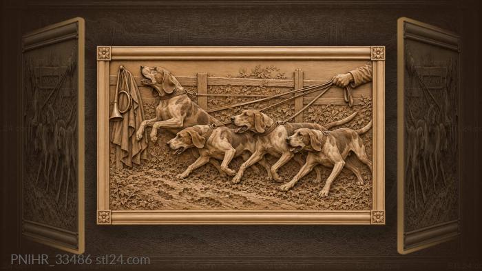 Four hounds straining at tight leashes 3d STL model