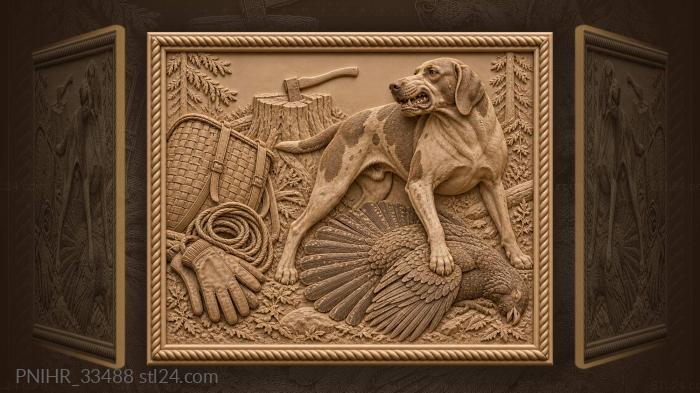 Hound guards the capercaillie beside hunting gear 3d STL model
