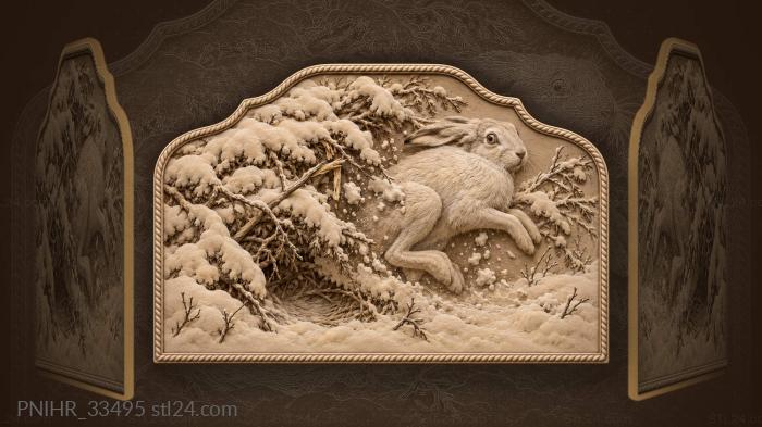 White hare exploding from a snowy bush 3d STL model