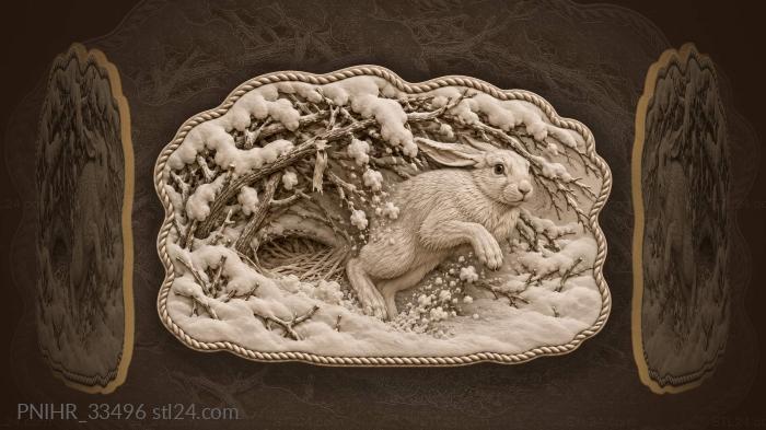 Winter hare escaping snowy branches 3d STL model