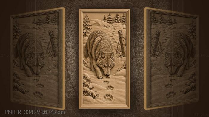 Wolf follows winter forest path 3d STL model