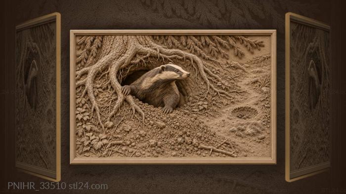 Badger emerges beneath spruce roots 3d STL model