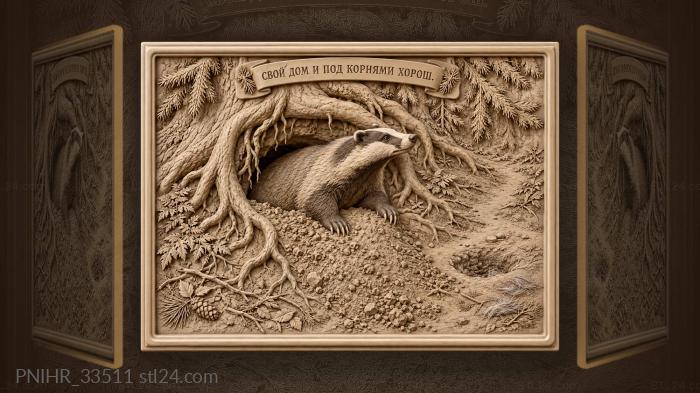 Clawed badger grips burrow root 3d STL model