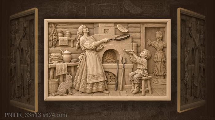 Blini baking joyful village scene 3d STL model