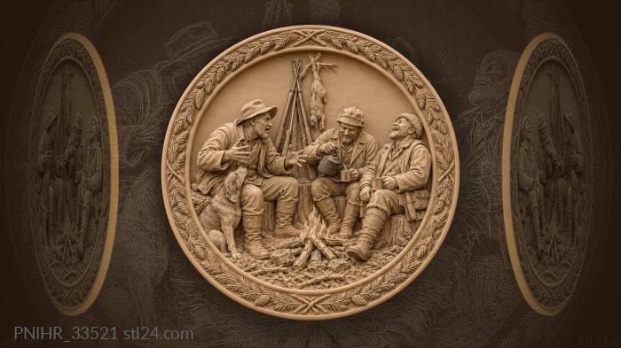 Three hunters and a hare on a branch 3d STL model