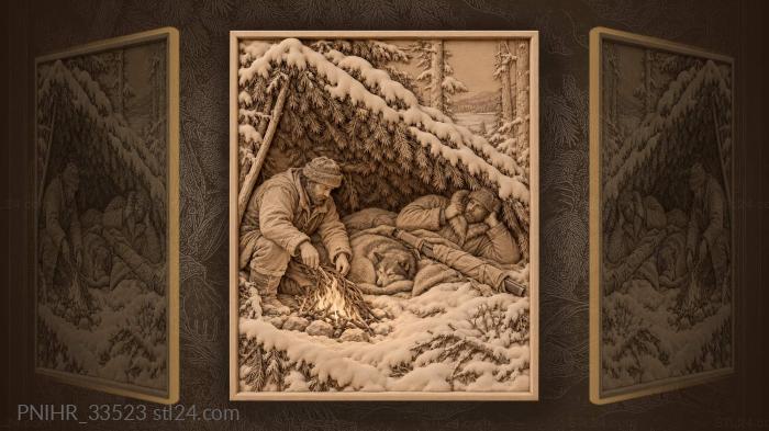 Hunter’s rest in snowy forest 3d STL model
