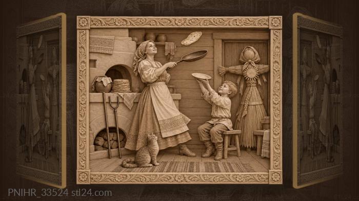 Blini flipping joyful maslenitsa scene 3d STL model