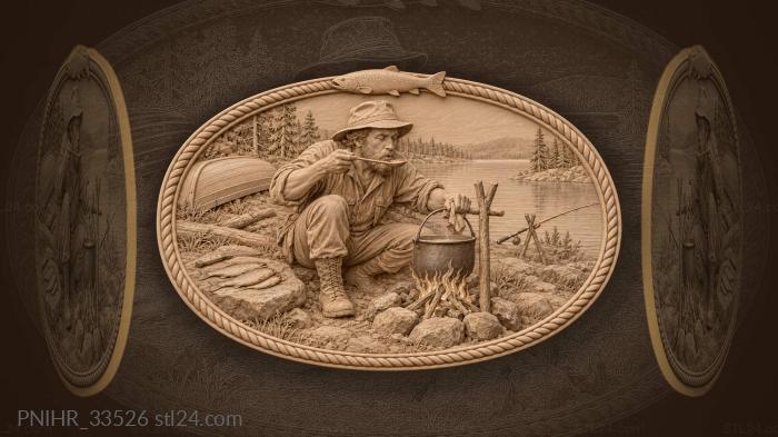 Fisherman tastes soup beside fire 3d STL model