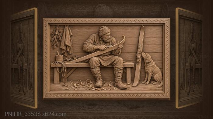 Winter preparation hunter and his dog 3d STL model