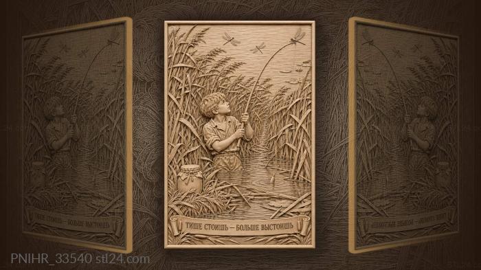 Patient fisher steadies rod among reeds 3d STL model