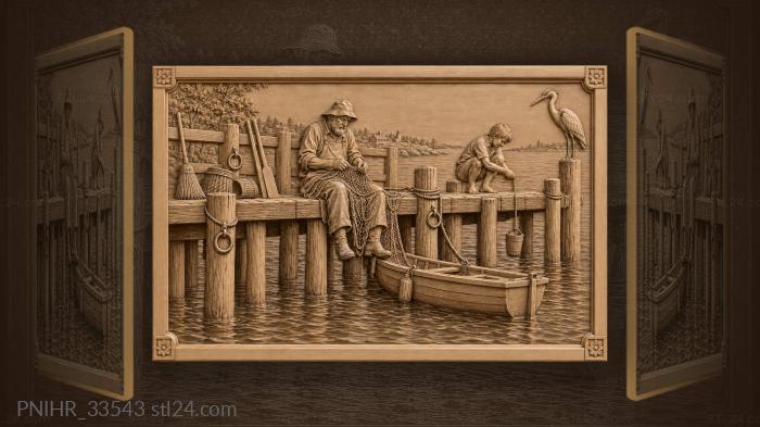 Boy lowering a bucket from the landing stage 3d STL model
