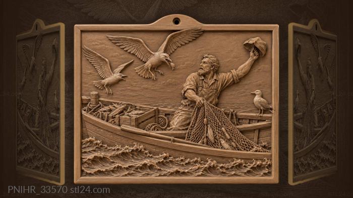 Fisherman waving his cap at the gulls 3d STL model