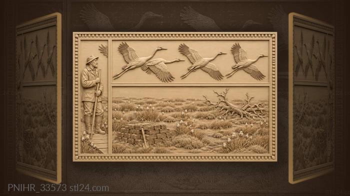 Cranes above the misty wetland 3d STL model