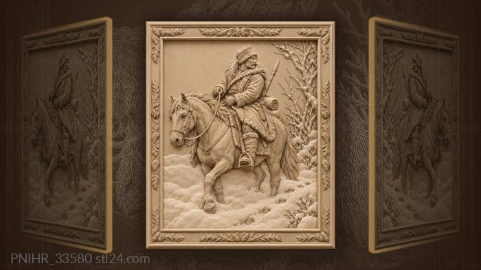 Hunter rides horseback through snowdrifts 3d STL model
