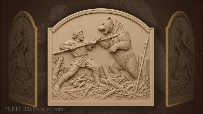 Hunter braces a boar spear at bear 3d STL model