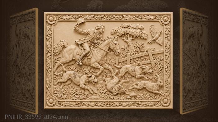 Huntsman with hounds chasing hare 3d STL model