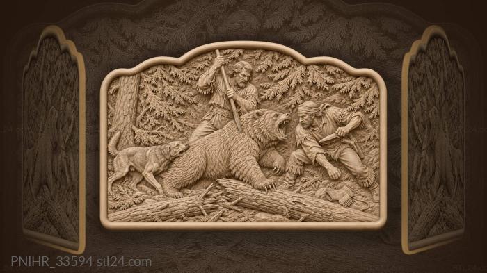 Two men taking a bear on a spear 3d STL model