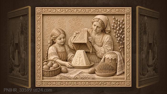 Easter baking preparation family scene 3d STL model