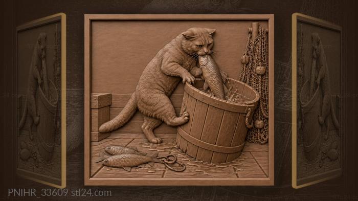Sly cat tips the fishermans bucket 3d STL model