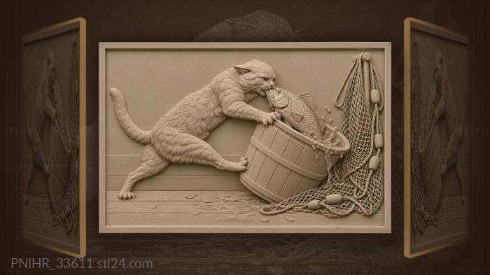 Hungry cat claims the first fish 3d STL model