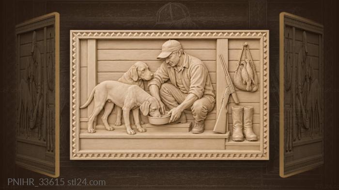 By the porch hunter feeds two dogs 3d STL model