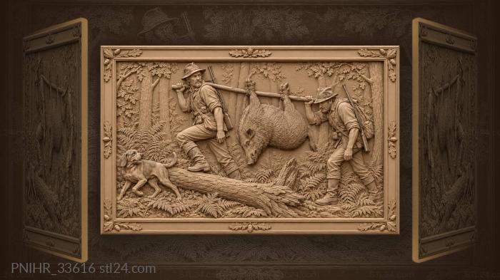 Hunters carrying a wild boar 3d STL model