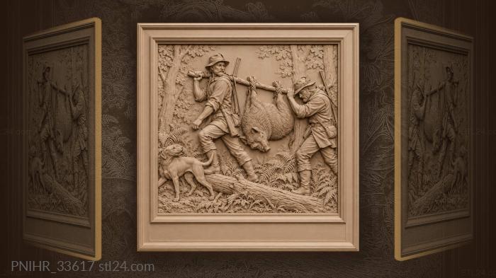 Hunters with a triumphant wild boar 3d STL model