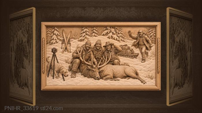 Hunters with elk snowy keepsake photo 3d STL model