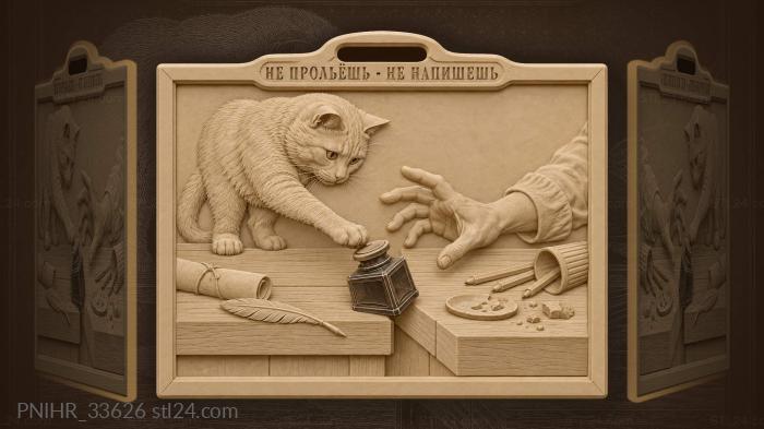Cat paw inkwell near falling quill 3d STL model