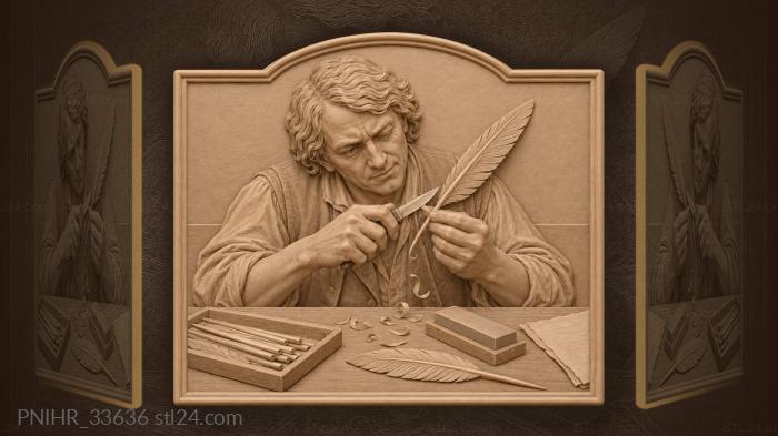 Writer trims quill beside unfinished page 3d STL model