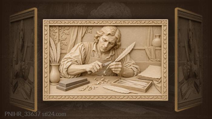 Before writing craftsman sharpens a quill 3d STL model