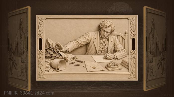 Writer’s laurel branch and scattered tools · Ludwig van Beethoven 3d STL model