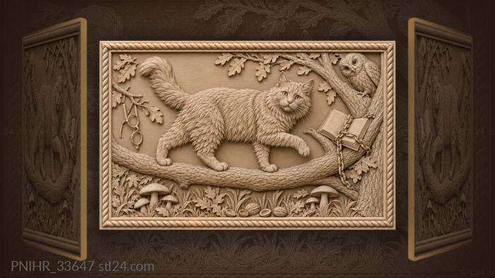 Cat paces while the owl guards the book 3d STL model