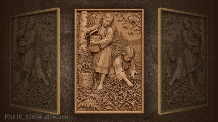 Berry picking sisters quiet moment 3d STL model