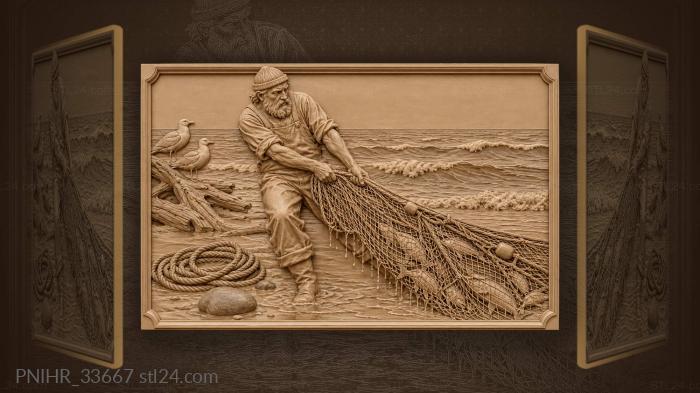 Hauling a dripping net out of the surf 3d STL model