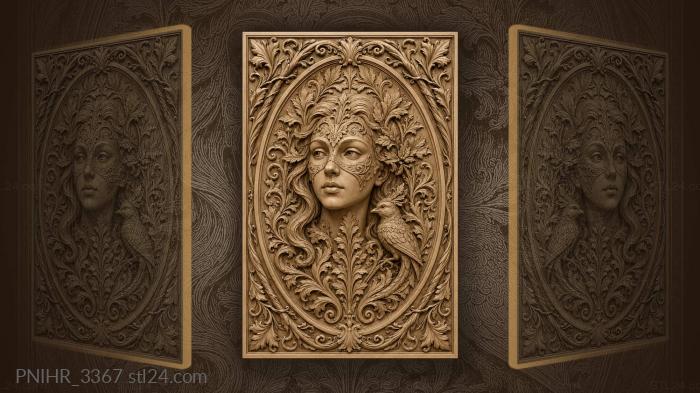 Woman and floral mask portrait 3d STL model