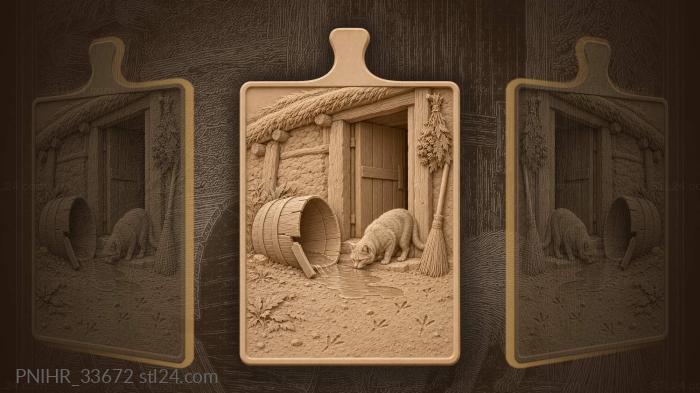 Old hut cat and broken tub 3d STL model