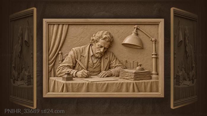 Alexander Pushkin writing under a bright lamp 3d STL model