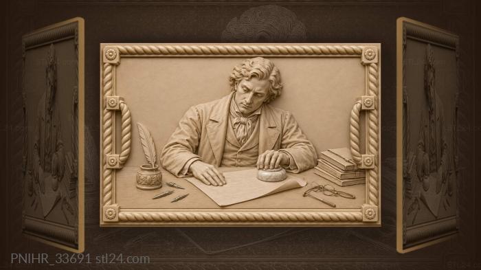 Alexander Pushkin pressing a paperweight onto paper · Ludwig van Beethoven 3d STL model