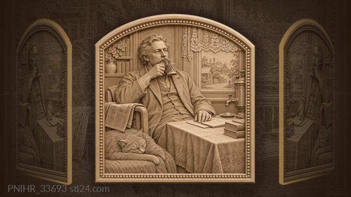 Ivan Turgenev drinking tea by the samovar 3d STL model