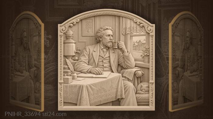 Ivan Turgenev lost in thought over tea 3d STL model