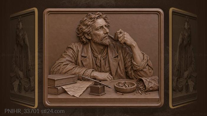 Alexander Ostrovsky smoking his pipe in thought 3d STL model
