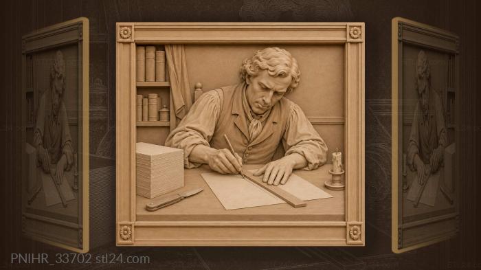 Man draws a line with a quill 3d STL model