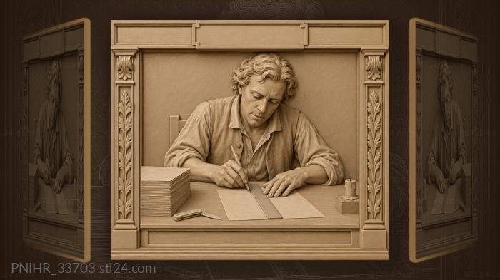 Alexander Pushkin pausing over a blank page 3d STL model