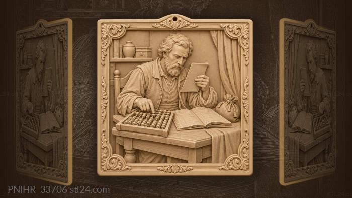 Writer flicks abacus while checking printer’s bill 3d STL model